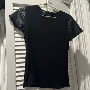 Sweater t/shirt top with leather sleeves